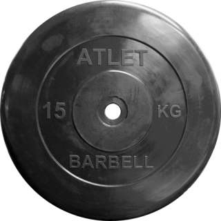 Диск 15кг обрезиненный Barbell Atlet (d=26 mm)