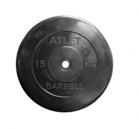 Блин обрезиненный MB Barbell Atlet 15 кг сталь 26 мм черный 1