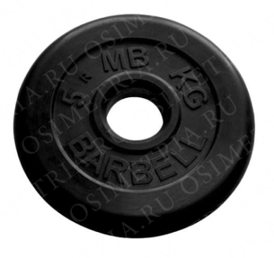 Блин обрезиненный MB Barbell Atlet 5 кг сталь MB-PltB50-5 51 мм черный