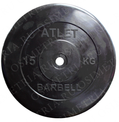 Блин обрезиненный MB Barbell Atlet 15 кг сталь 31 мм черный