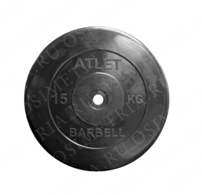 Блин обрезиненный MB Barbell Atlet 15 кг сталь 26 мм черный